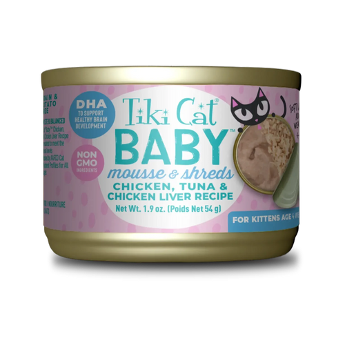 Tiki Cat® Baby Mousse & Shreds Chicken, Tuna & Chicken Liver Recipe