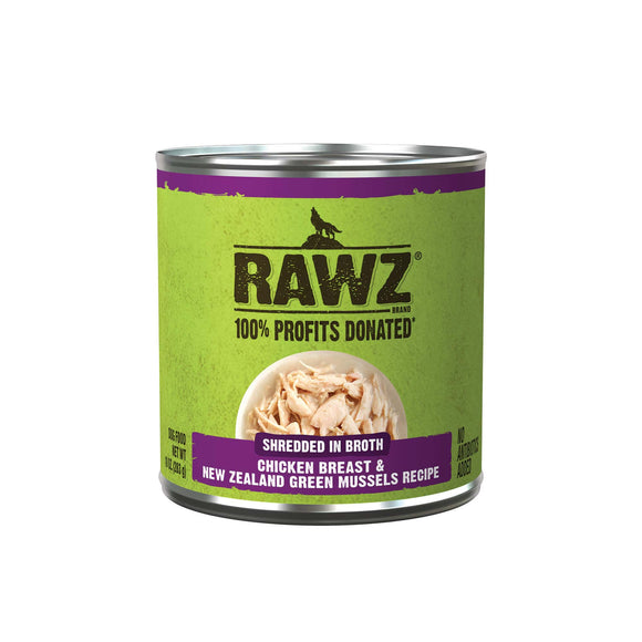 Rawz Shredded Chicken Breast & New Zealand Green Mussels Dog Wet Food (10 Oz Case of 12)