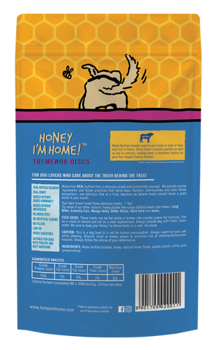 Honey I'm Home! Natural Honey Coated Buffalo Dog Treats Tremenda Discs Puffs